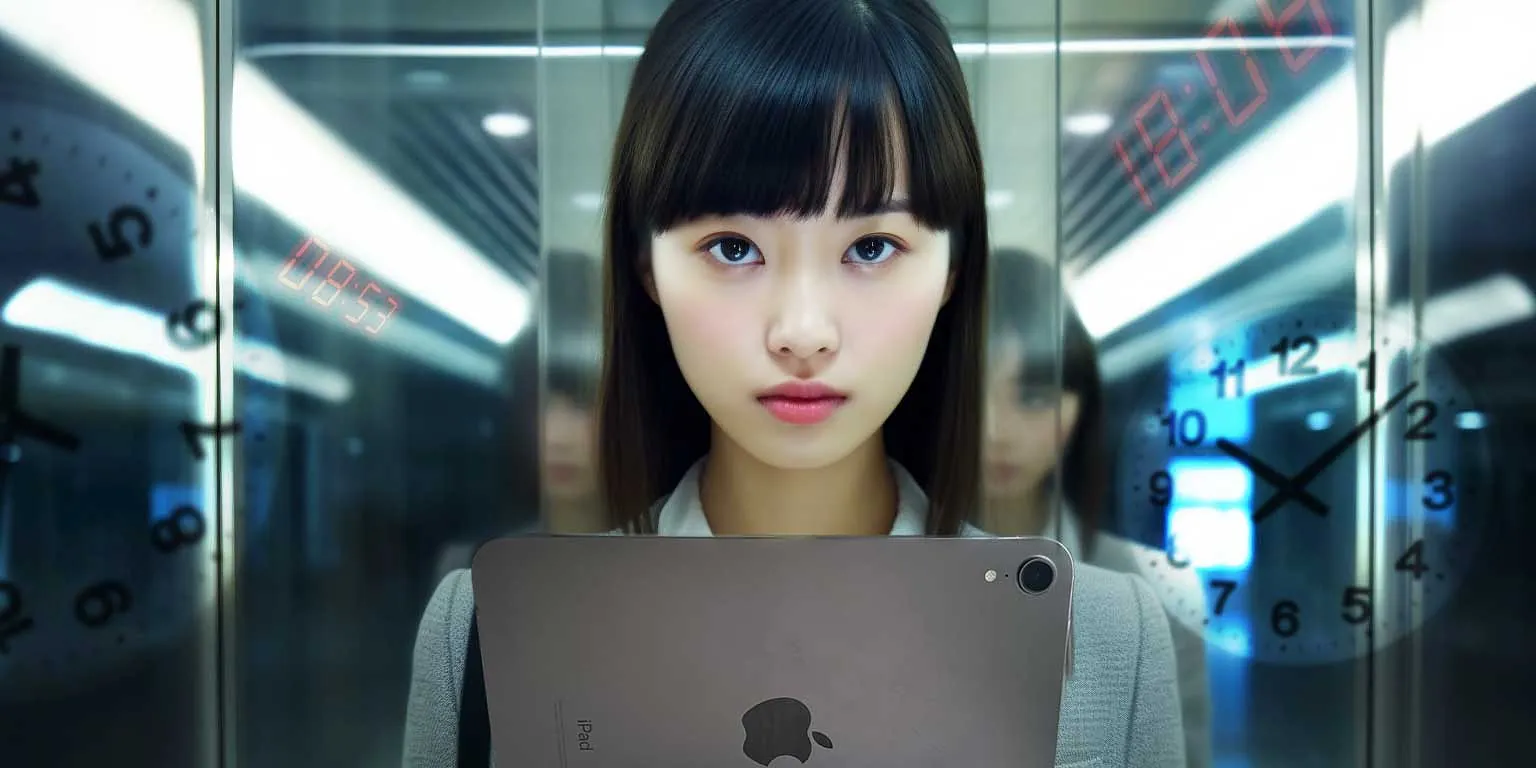 iPad を手にしたビジネスパーソンと時計のイメージ